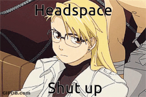 A Cartoon Of A Woman With Glasses And The Words Headspace Shut Up GIF