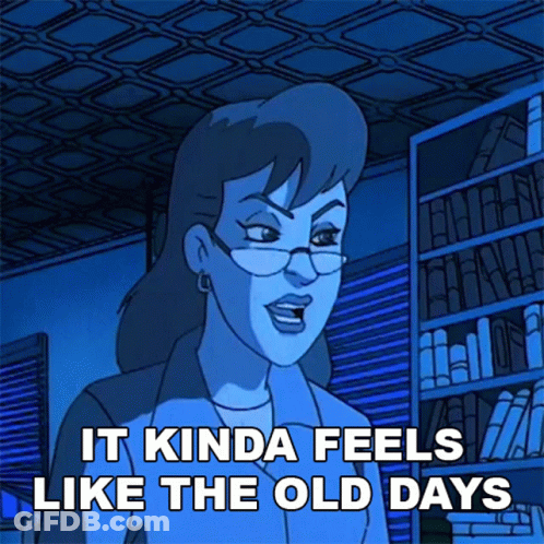 A Cartoon Of A Woman With Glasses Says It Kinda Feels Like The Old Days GIF