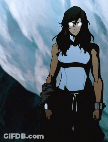 A Cartoon Of A Woman With Glowing Eyes Standing In Front Of A Mountain GIF