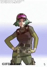 A Cartoon Of A Woman With Green Hair And A Hat GIF