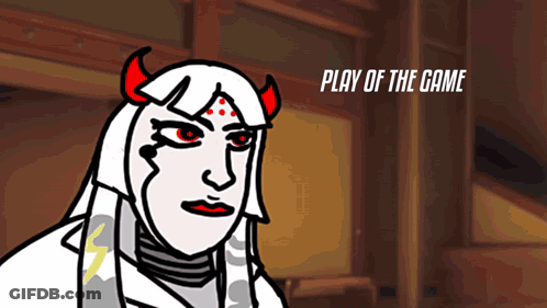 A Cartoon Of A Woman With Horns And The Words " Play Of The Game " GIF