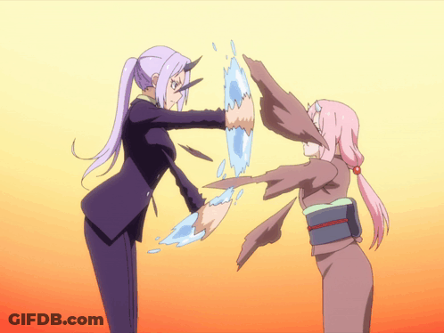 A Cartoon Of A Woman With Horns Holding A Sword GIF