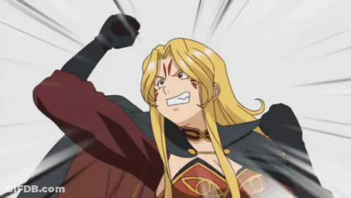 A Cartoon Of A Woman With Long Blonde Hair And A Red Cape GIF