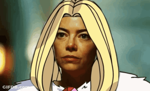 A Cartoon Of A Woman With Long Blonde Hair GIF