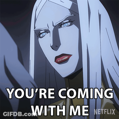 A Cartoon Of A Woman With Long White Hair Says You 'Re Coming With Me Netflix GIF