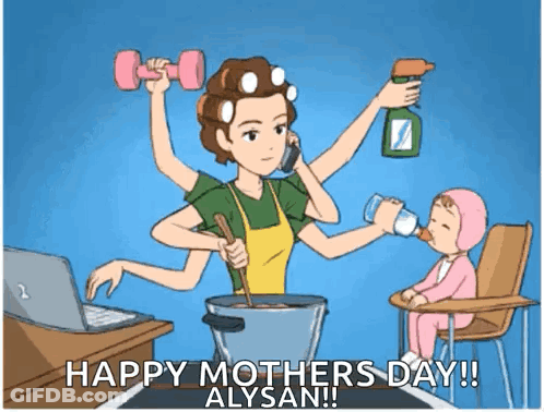 A Cartoon Of A Woman With Many Hands Cooking And Talking On The Phone GIF