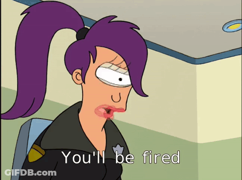 A Cartoon Of A Woman With Purple Hair Says You 'Ll Be Fired GIF