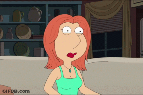 A Cartoon Of A Woman With Red Hair And A Green Tank Top GIF