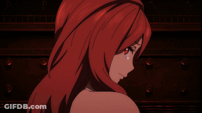 A Cartoon Of A Woman With Red Hair And A White Shirt With The Letter S On It GIF