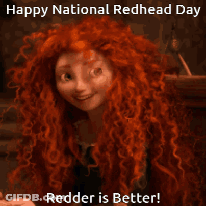 A Cartoon Of A Woman With Red Hair And The Words Happy National Redhead Day GIF