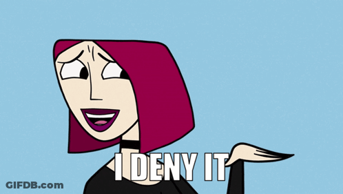 A Cartoon Of A Woman With Red Hair And The Words I Deny It Above Her GIF