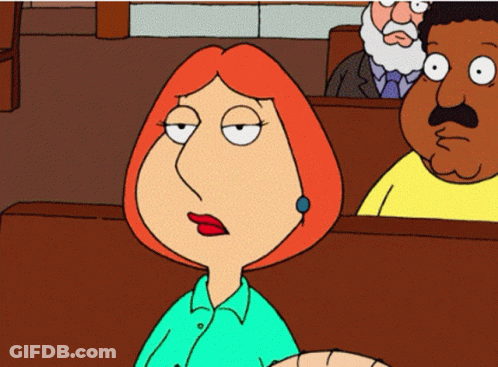 A Cartoon Of A Woman With Red Hair Sitting In A Church GIF
