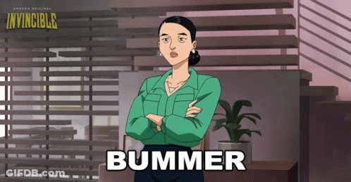A Cartoon Of A Woman With The Name Bummer On Her Shirt GIF