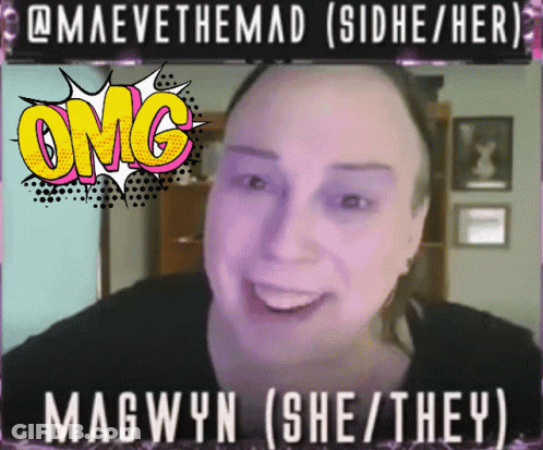 A Cartoon Of A Woman With The Name Magwyn On The Bottom GIF