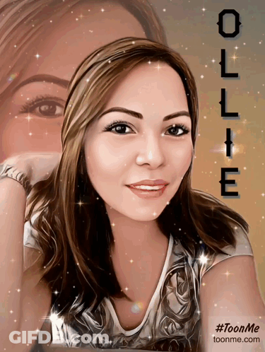 A Cartoon Of A Woman With The Name Ollie On The Top GIF