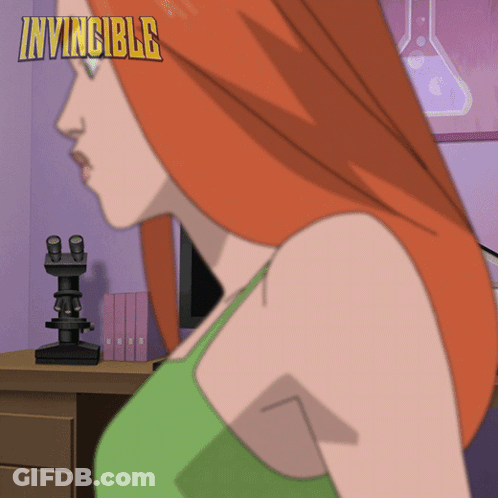 A Cartoon Of A Woman With The Word Invincible On The Top GIF