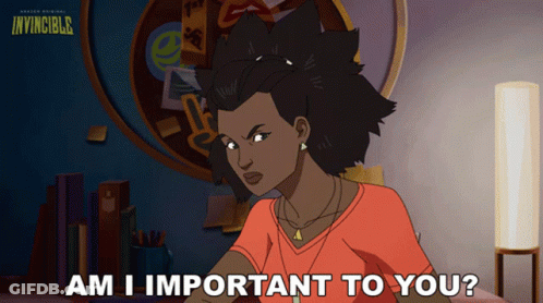 A Cartoon Of A Woman With The Words Am I Important To You GIF