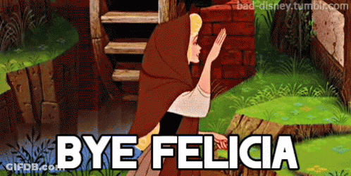 A Cartoon Of A Woman With The Words Bye Felicia Above Her GIF