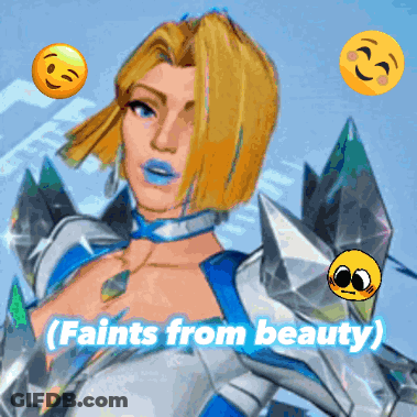 A Cartoon Of A Woman With The Words " Faints From Beauty " On The Bottom GIF