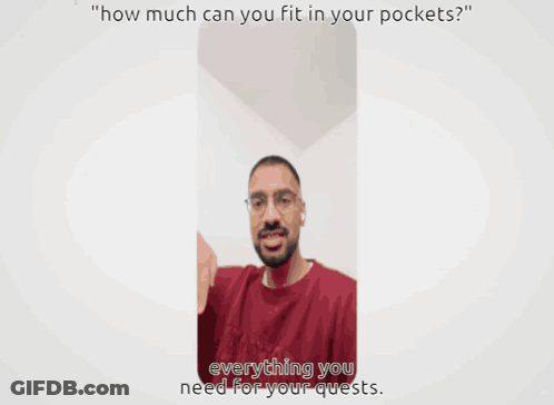 A Cartoon Of A Woman With The Words " How Much Can You Fit In Your Pockets " Above Her GIF