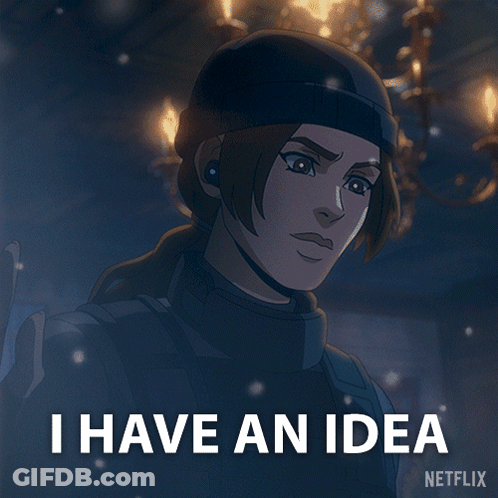 A Cartoon Of A Woman With The Words " I Have An Idea " Above Her GIF