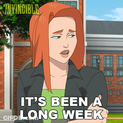 A Cartoon Of A Woman With The Words It 'S Been A Long Week GIF