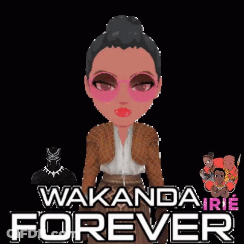 A Cartoon Of A Woman With The Words Wakanda Forever GIF