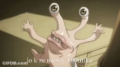 A Cartoon Of A Worm With Three Eyes And A Mouth Is Making A Funny Face . GIF