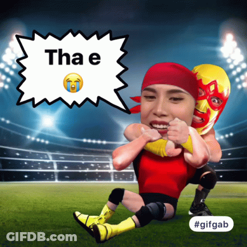 A Cartoon Of A Wrestler With A Speech Bubble That Says Thae GIF