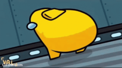 Yellow Among Us Character Walking On Staircase GIF
