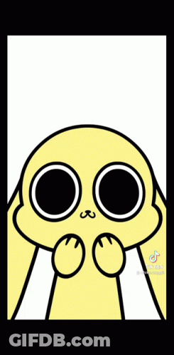 A Cartoon Of A Yellow Bunny With A Speech Bubble That Says Bnnuy GIF