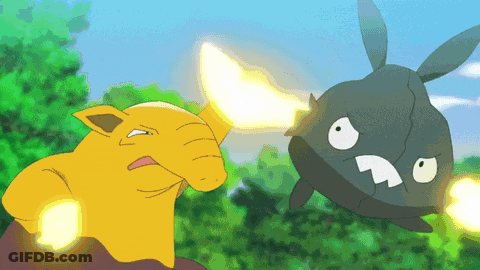 A Cartoon Of A Yellow Cat And A Black Rabbit Fighting GIF