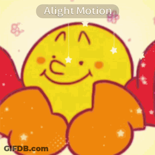 A Cartoon Of A Yellow Smiley Face With Red Wings And The Words " Alight Motion " On The Bottom GIF