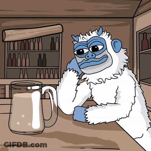 A Cartoon Of A Yeti Sitting At A Bar Next To A Glass Of Beer GIF