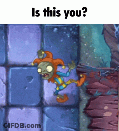 A Cartoon Of A Zombie With A Jester 'S Hat Is Being Asked If He Is This You GIF