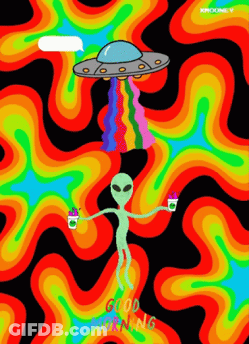 A Cartoon Of An Alien Holding A Cup Of Coffee With The Words Good Morning Written Below GIF