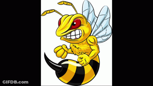 A Cartoon Of An Angry Bee With A Long Black Tail GIF