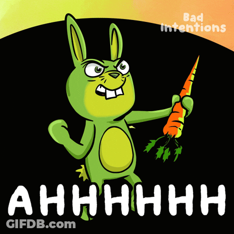 A Cartoon Of An Angry Rabbit Holding A Carrot With The Words Ahhhh In White Letters GIF