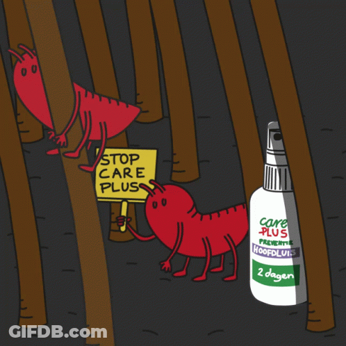 A Cartoon Of An Ant Holding A Stop Care Plus Sign GIF