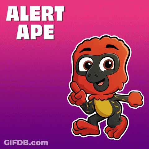 Cartoon Ape Giving Thumbs Up With Alert Ape Text GIF