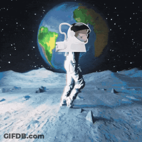 A Cartoon Of An Astronaut Walking On The Moon GIF