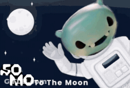 A Cartoon Of An Astronaut Waving In Front Of The Moon GIF