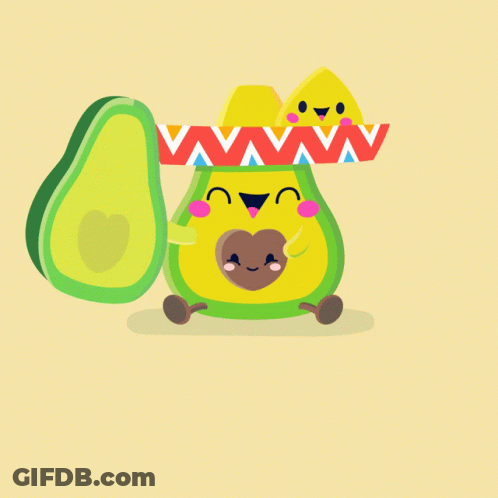A Cartoon Of An Avocado Wearing A Sombrero With The Words You Complete Me Below It GIF