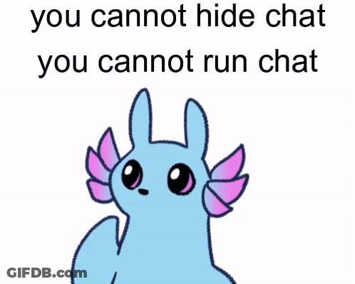 A Cartoon Of An Axolotl With The Words You Cannot Hide Chat You Cannot Run Chat . GIF