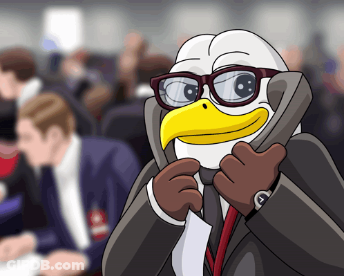 A Cartoon Of An Eagle Wearing Glasses And A Tie Talking On A Phone GIF