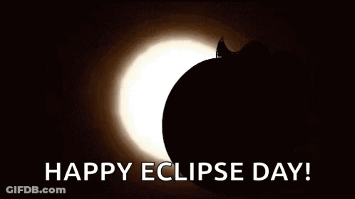 A Cartoon Of An Eclipse With The Words `` Happy Eclipse Day '' Written On It . GIF