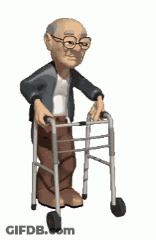 A Cartoon Of An Elderly Man Using A Walker . GIF