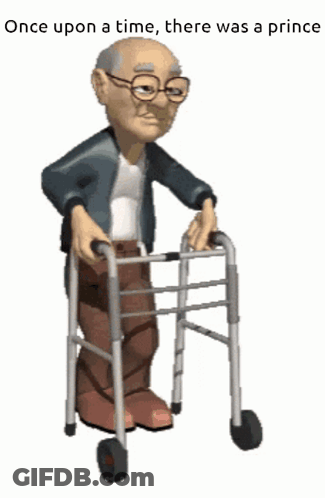A Cartoon Of An Elderly Man Using A Walker GIF