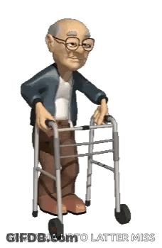 A Cartoon Of An Elderly Man Using A Walker On A White Background . GIF