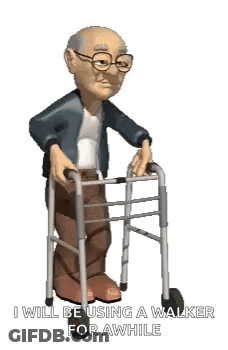 A Cartoon Of An Elderly Man Using A Walker . GIF